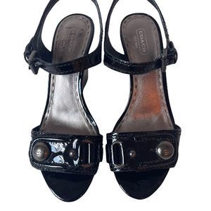 Coach Women's Bezle Button Ankle Strap Wedge Sandals Shoes - Size 7 -  Black